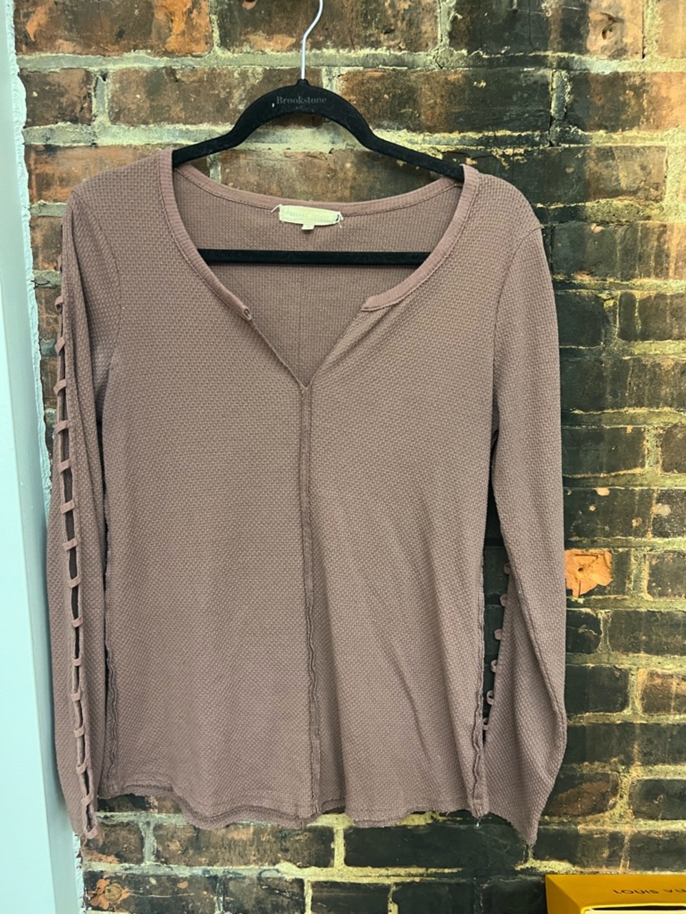 Gilded Intent Lace-Up Sleeve Waffle Knit Top in Dusty Mauve